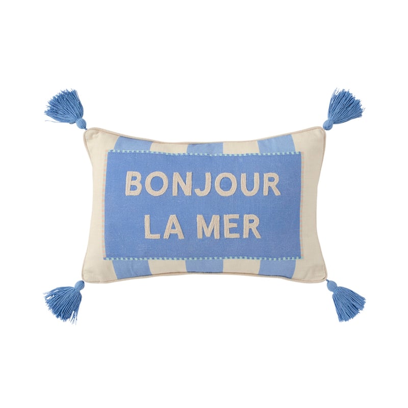 Summer Bonjour La Mer Text Cushion