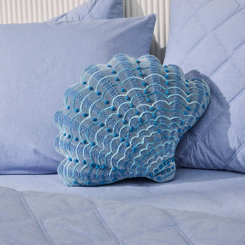 Shell Blue Velvet Cushion
