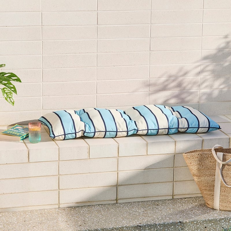 Blue Stripe Outdoor Bench Seat Cushion