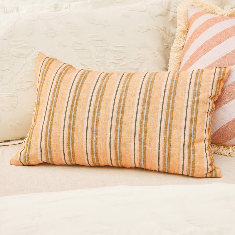 Summer Apricot & Green Stripe Cushion