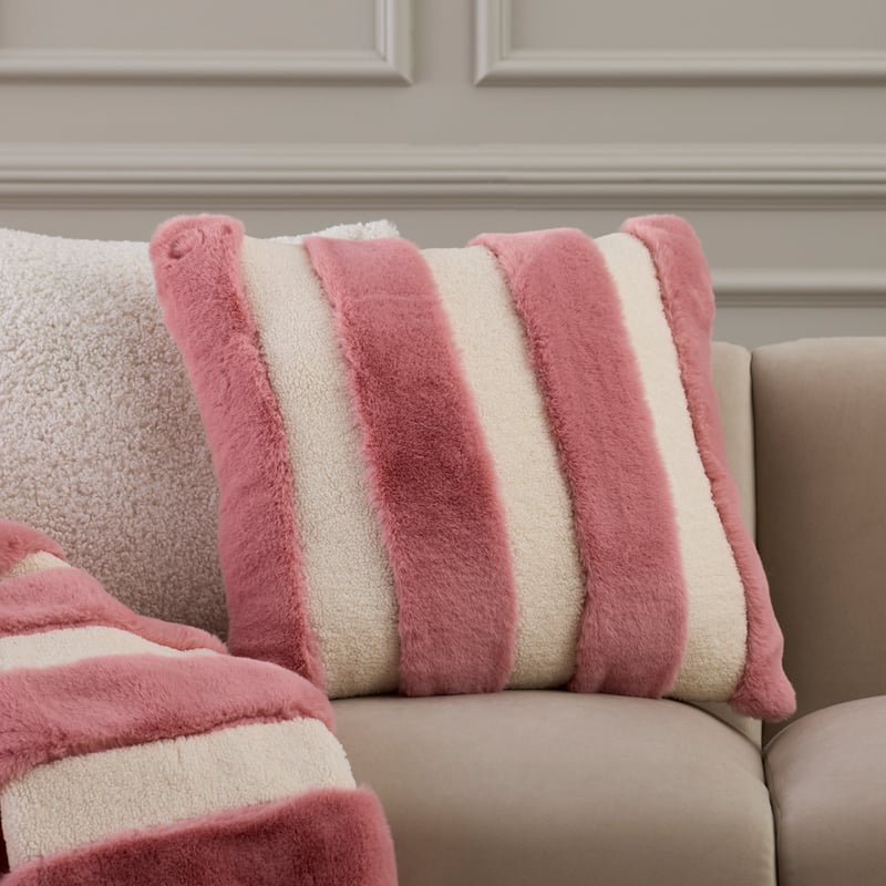 Neve Stripe Natural & Pink Fur Cushion
