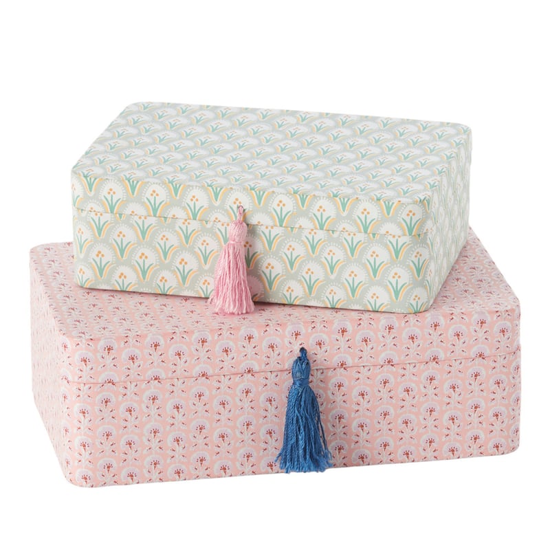 Woodblock Pink Floral Jewellery Box