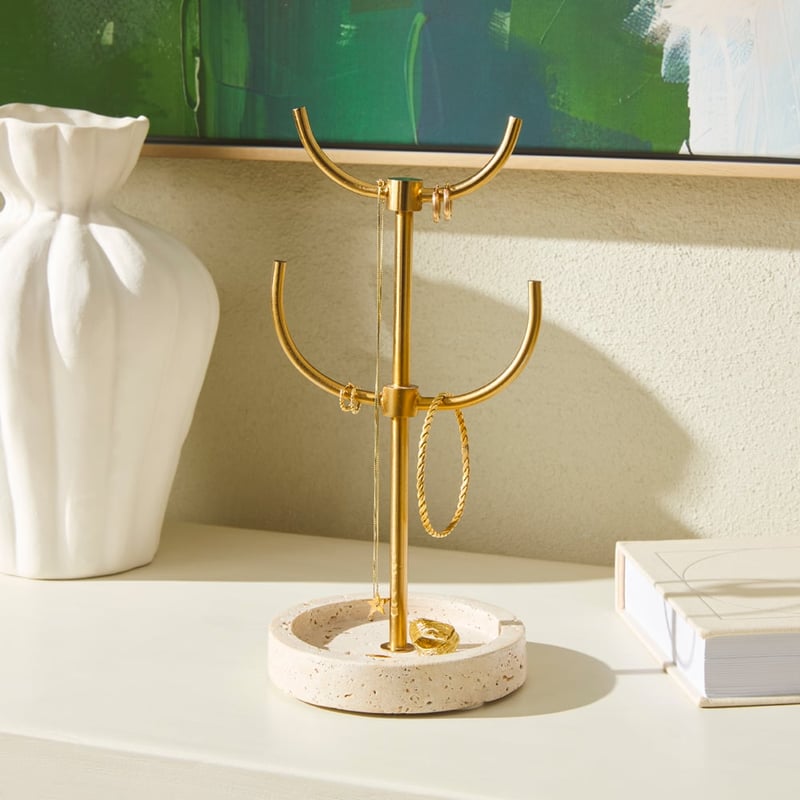 Marble Travertine & Gold Tree Jewellery Stand