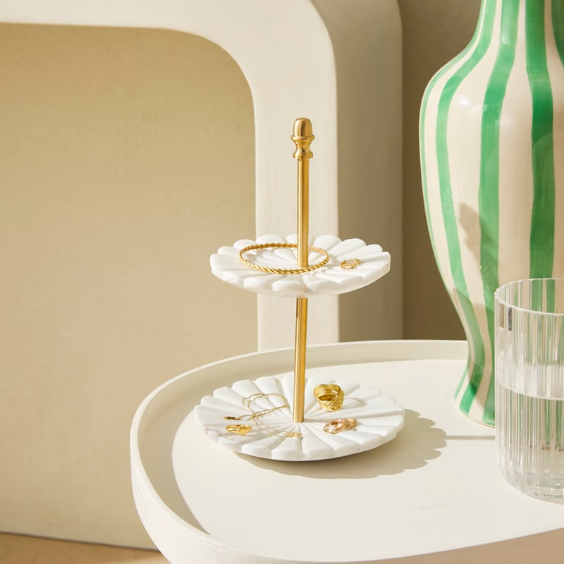 Marble White & Gold Tiered Jewellery Stand