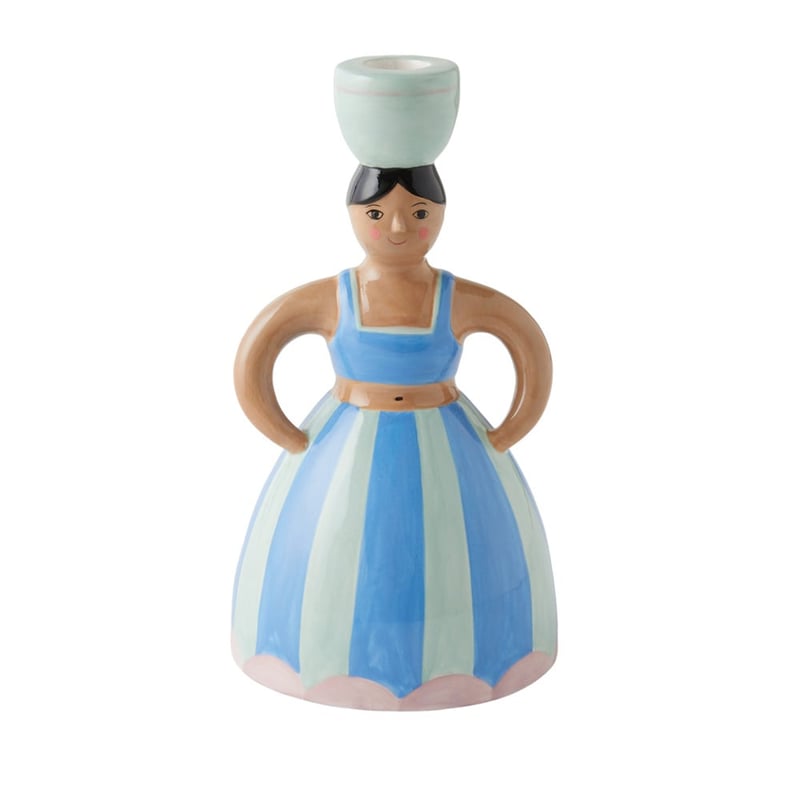 Spanish Lady Green & Blue Stripe Candleholder