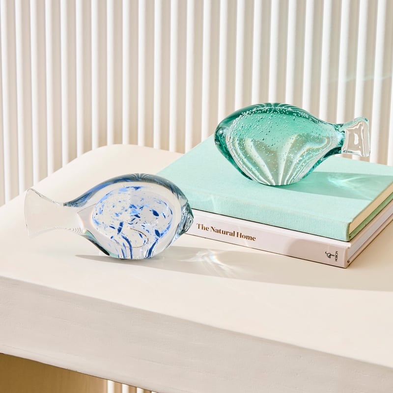 Glass Fish Clear & Blue Ornament