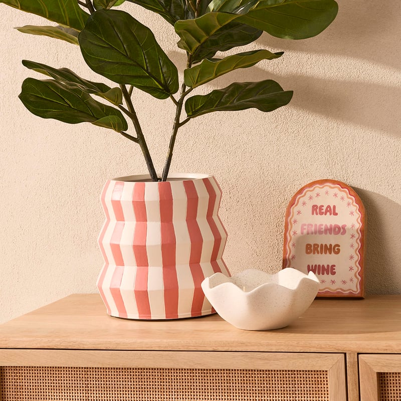 Maja Off White & Coral Stripe Pot