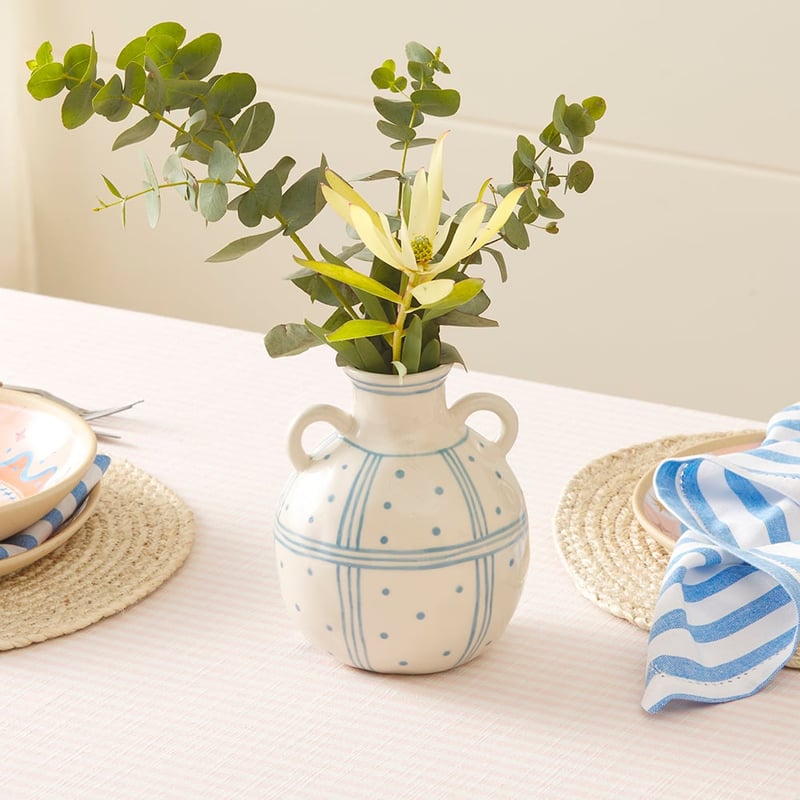 Corfu White & Blue Hand Painted Belly Vase