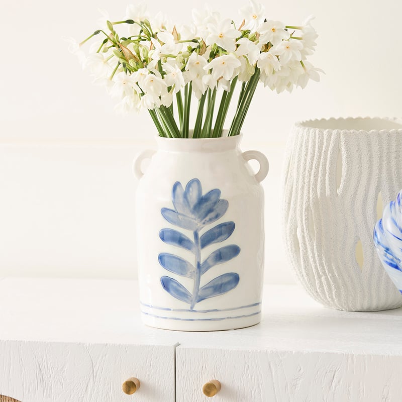 Corfu White & Blue Hand Painted Large Vase
