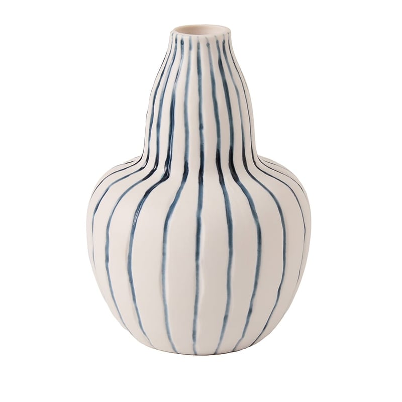 Elio Stripe White & Blue Belly Vase