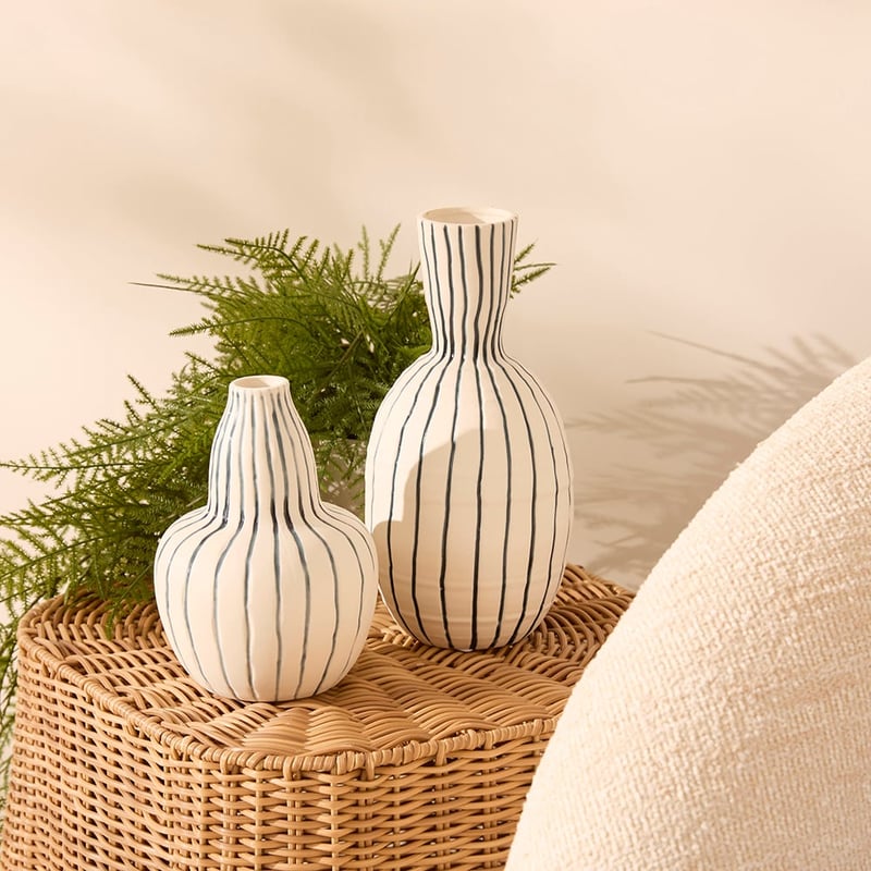 Elio Stripe White & Blue Tall Vase