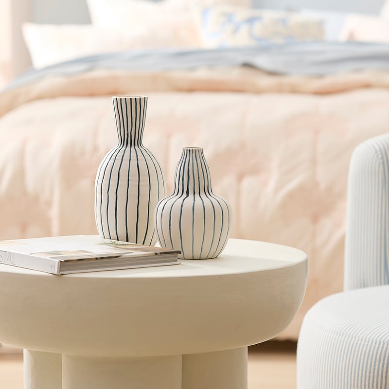 Elio Stripe White & Blue Tall Vase