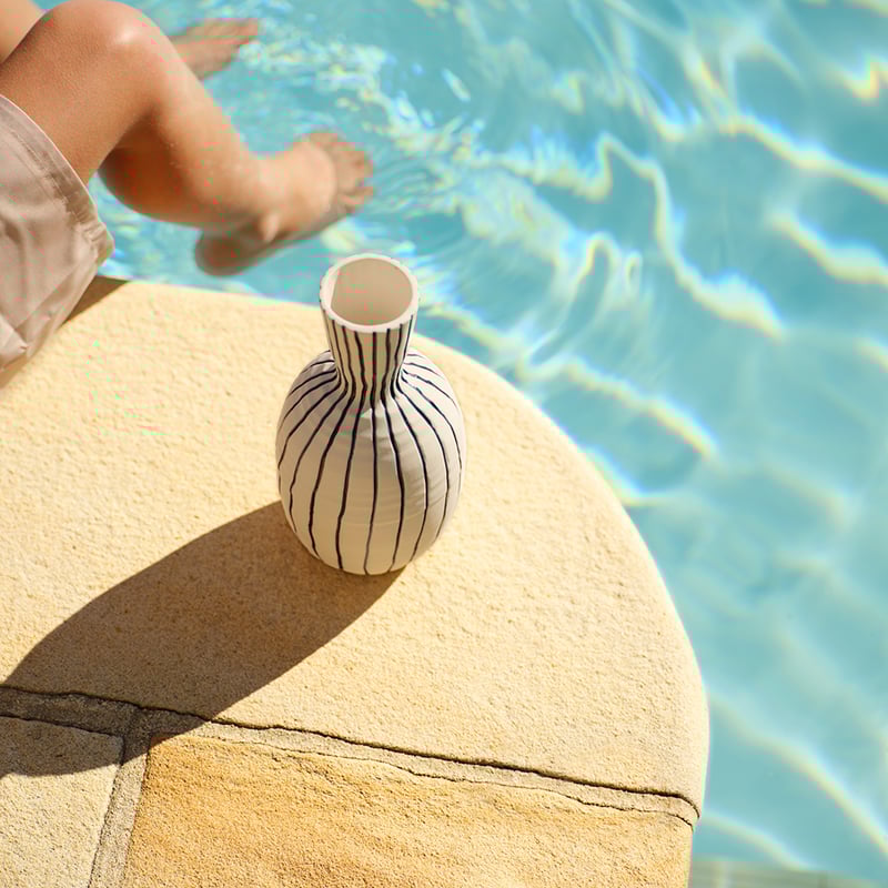 Elio Stripe White & Blue Tall Vase