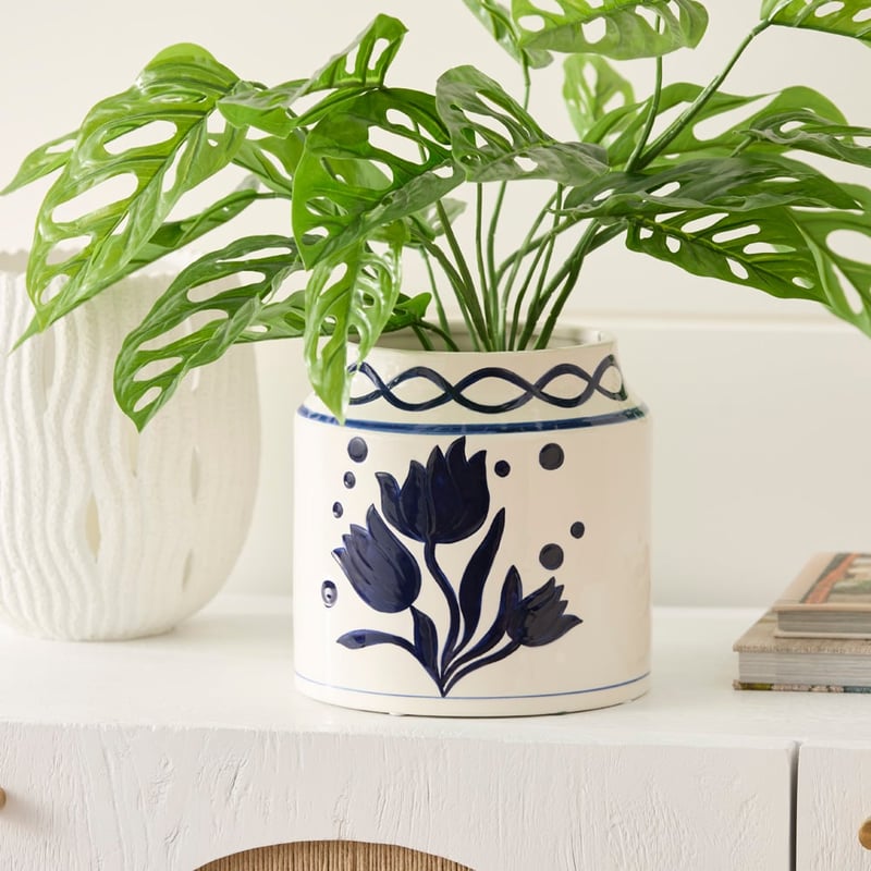 Corfu White & Blue Hand Painted Pot