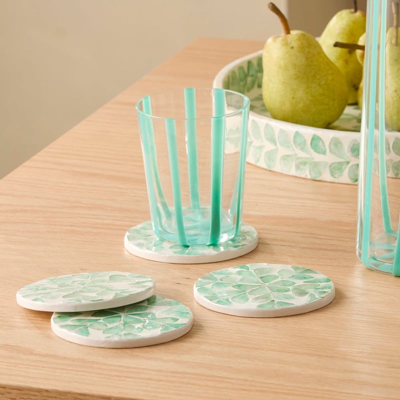 Sicily Capiz Green Vine Coasters Set of 4