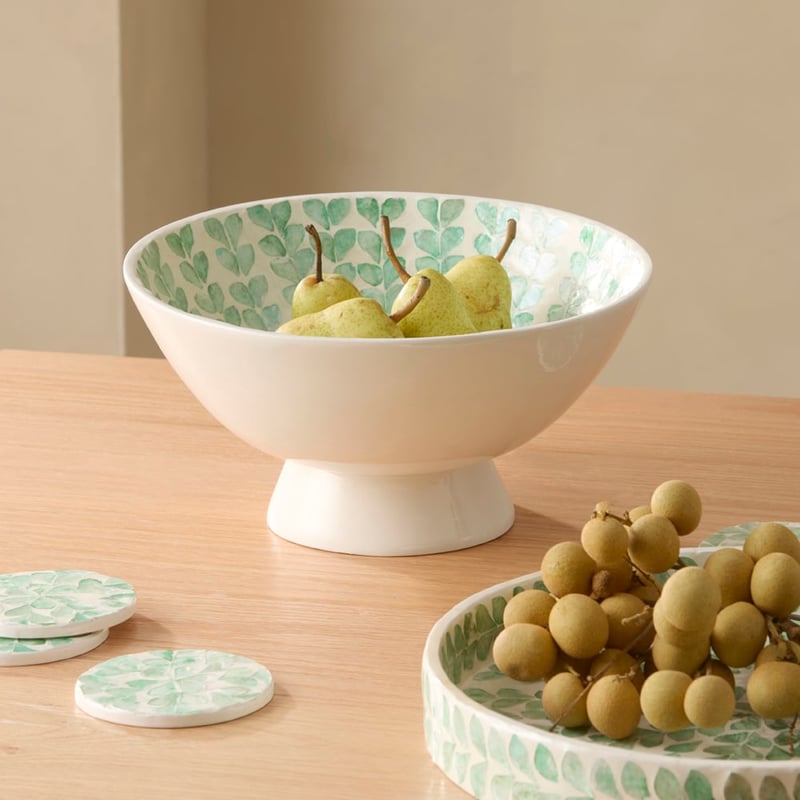 Sicily Capiz Green Vine Pedestal Bowl