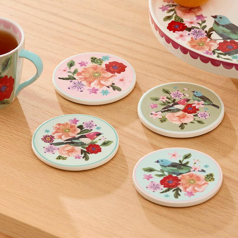 Winter Berry Bird Assorted Coasters Set of 4