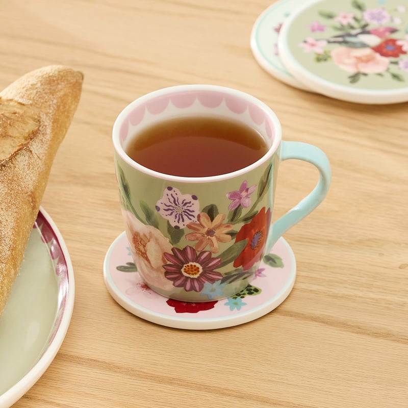 Winter Berry Bird Green Floral Mug