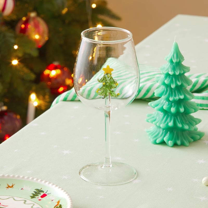 Christmas Clear Wine Glass