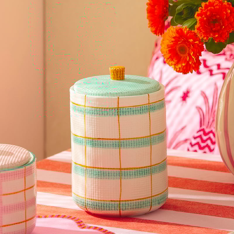 Edie Teal Check Large Canister