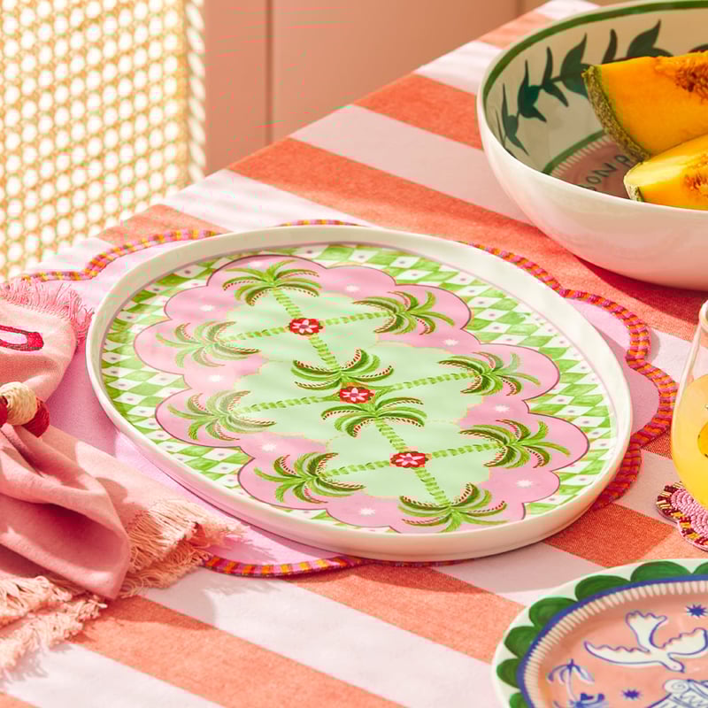 C'est La Vie Palm Pink Oval Platter