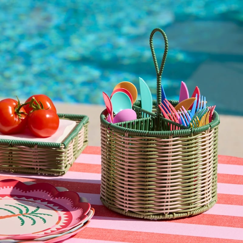 Rye Green & White Utensil Holder