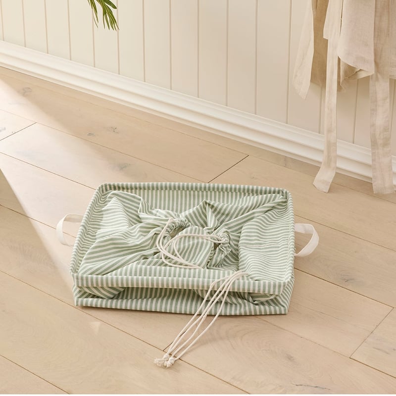 Collapsible Green Pinstripe Storage Basket