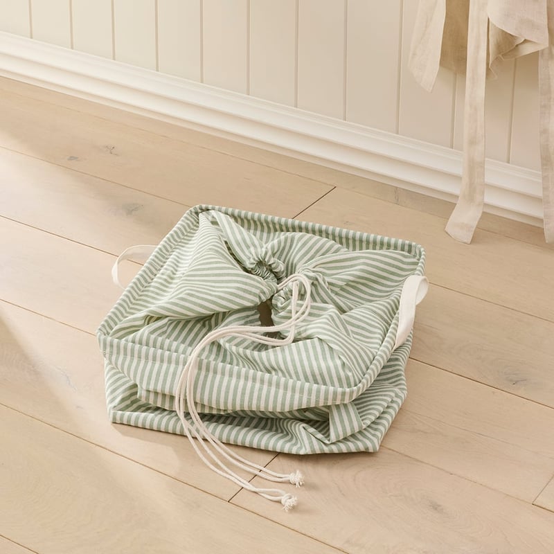 Collapsible Green Pinstripe Storage Basket