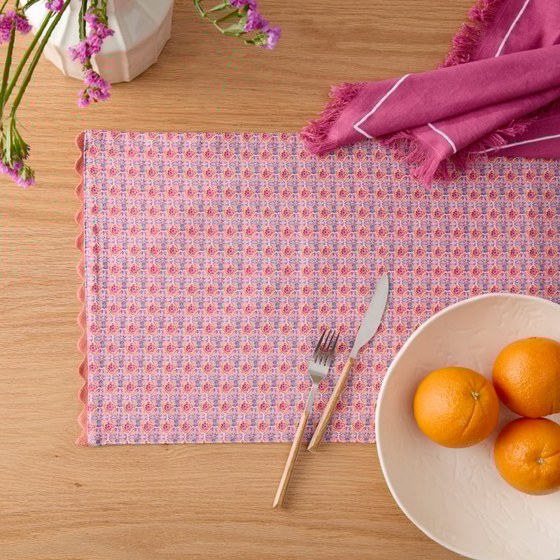 Berry Floral Coral & Mint Reversible Table Runner