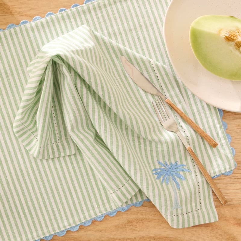 Stripe Green Palm Napkins Pack of 2