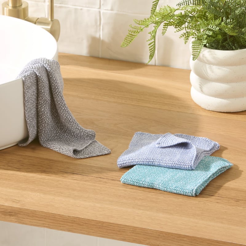 Hudson Blue, Teal & Grey Cotton Bamboo Knitted Washcloths Pack of 3