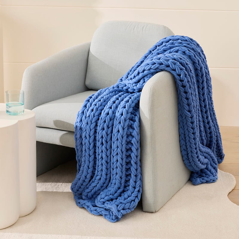 Newport Blue Chunky Knit Throw