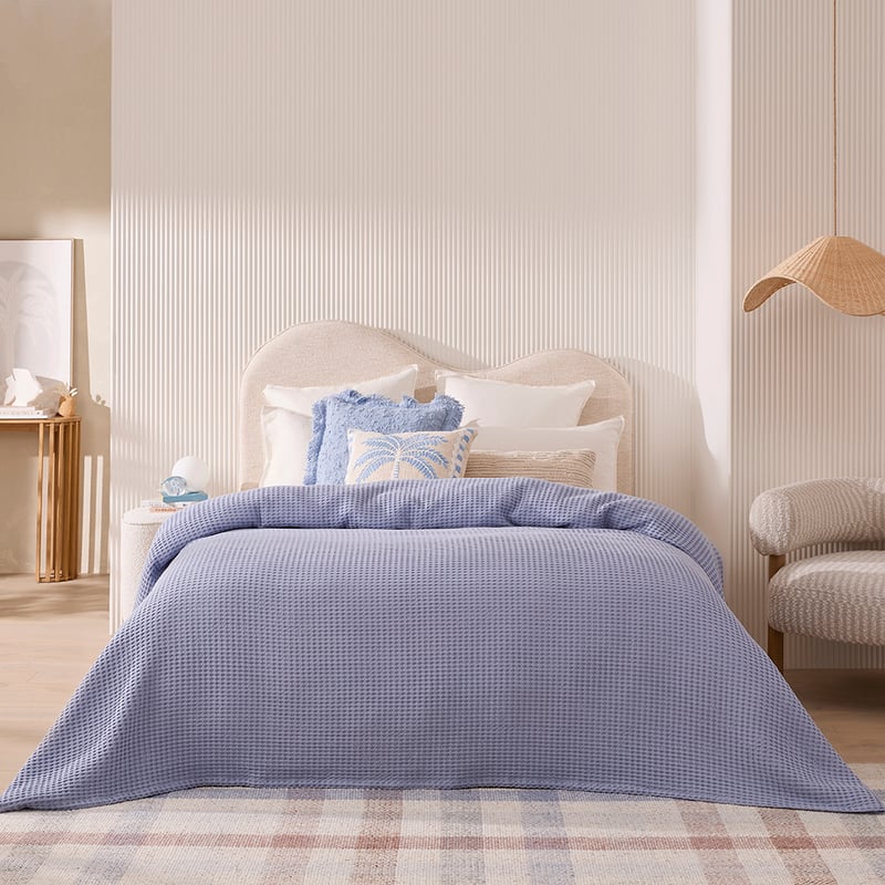 European Turkish Cotton Chambray Blue Waffle Blanket