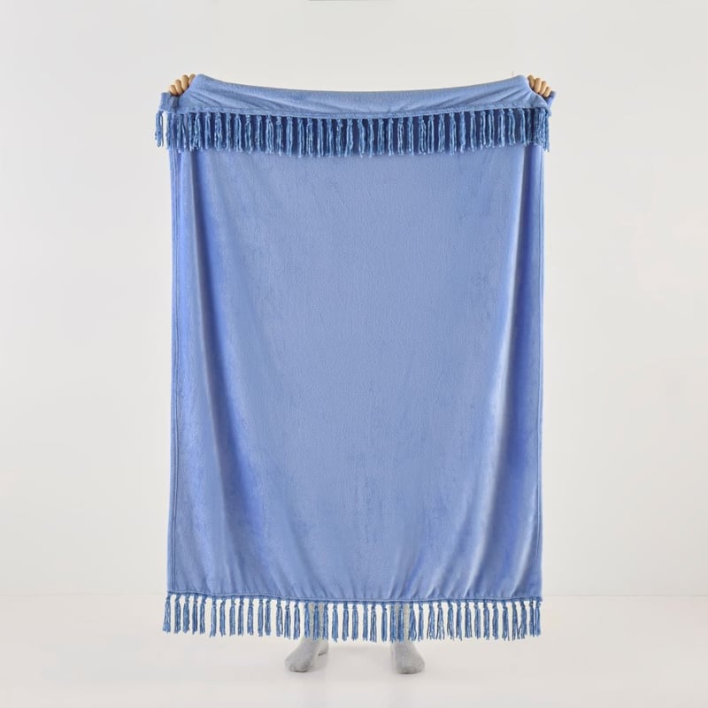 Aspen Blue Fleece Tassel Throw