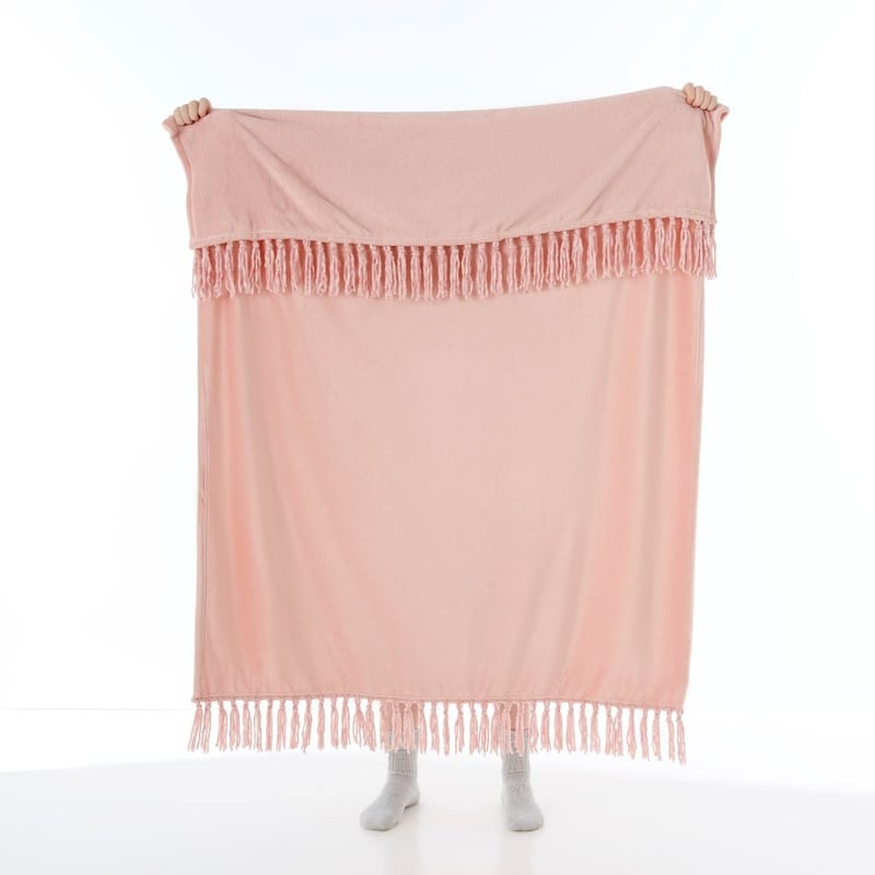 Aspen Dusky Rose Fleece Tassel Throw