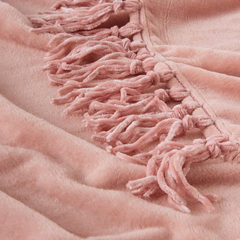 Aspen Dusky Rose Fleece Tassel Throw