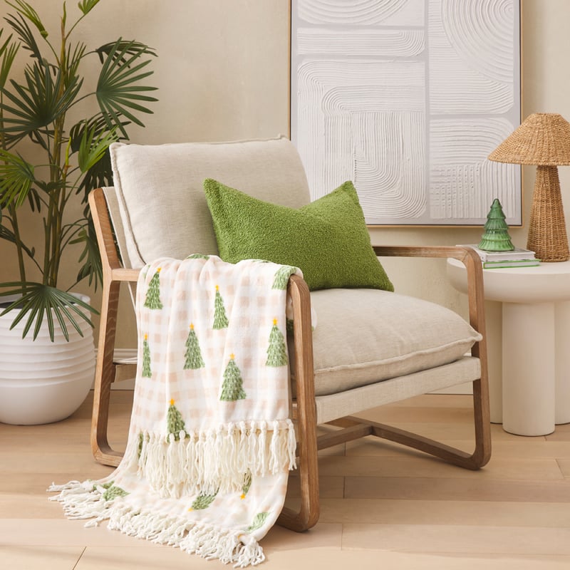 Aspen Natural Christmas Tree Fleece Tassel Throw