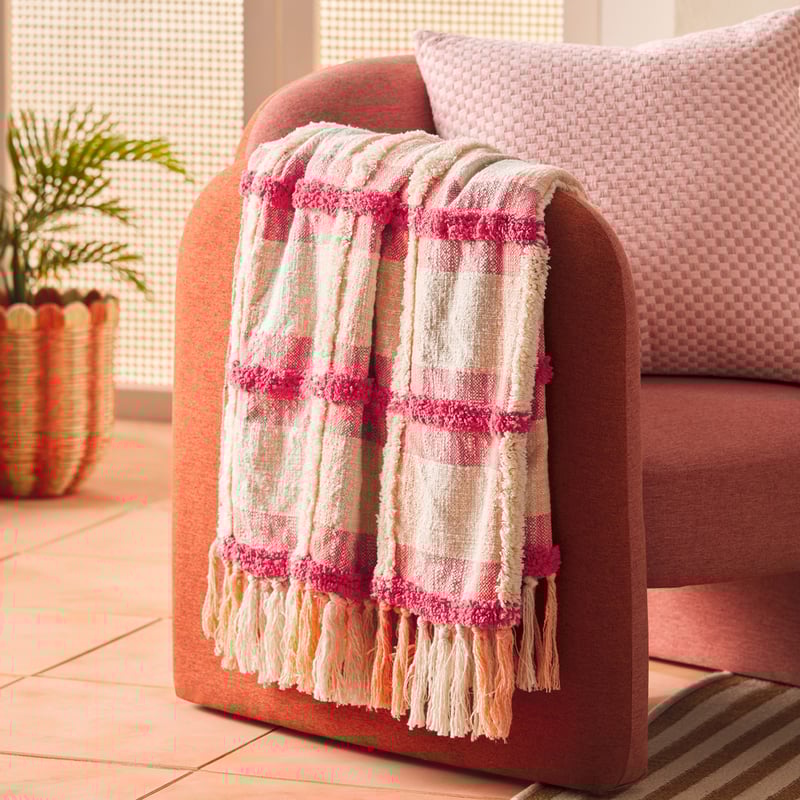 Ani Pink & Peach Check Throw