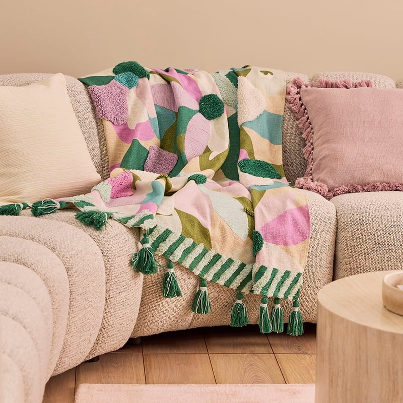 Floral Life Green & Purple Tufted Throw