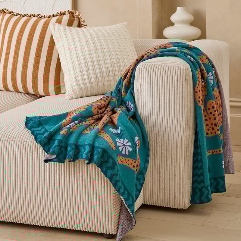 Cheetah Teal Knitted Throw