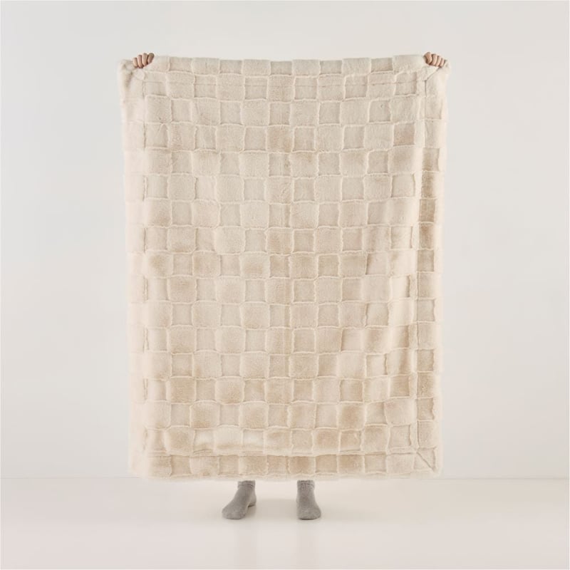 Clea Natural Check Fur Throw
