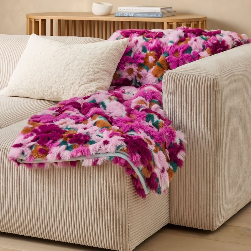 Grace Purple Floral Fur Throw