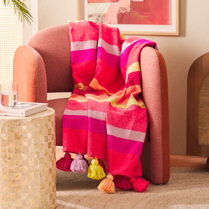 Sunset Fiesta Red & Peach Stripe Throw