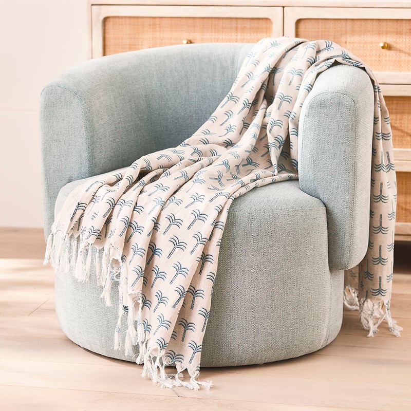 Delhi Blue Palm Linen Throw