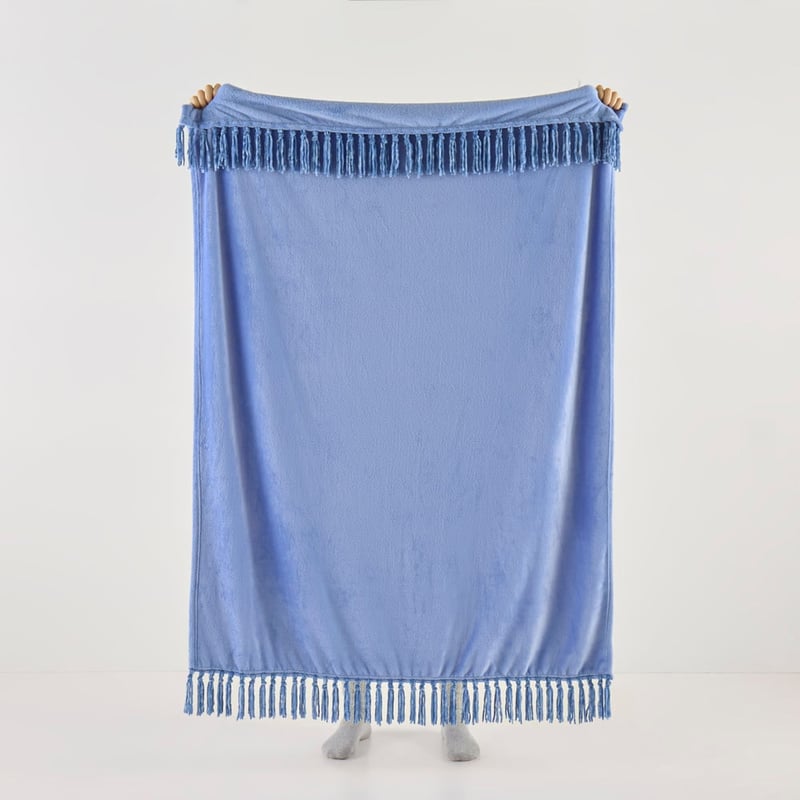 Aspen Blue Fleece Tassel Throw