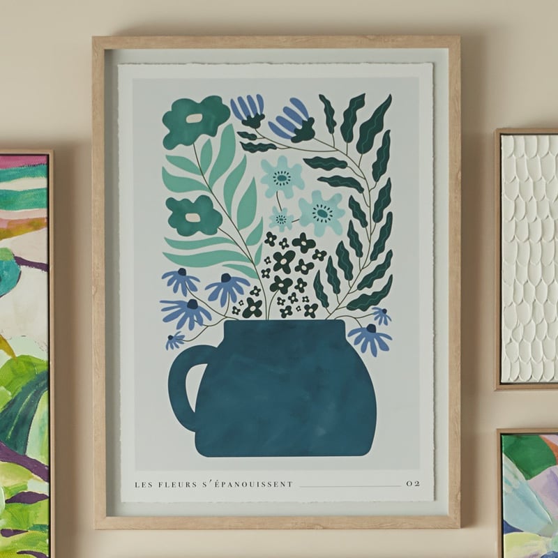 Vintage Les Fleurs Epanouissent Green Wall Art