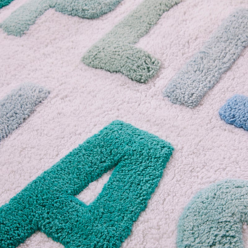Splish Splash Blue & Mint Text Bath Mat