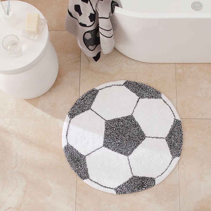 Kids Soccer Ball Black & White Bath Mat