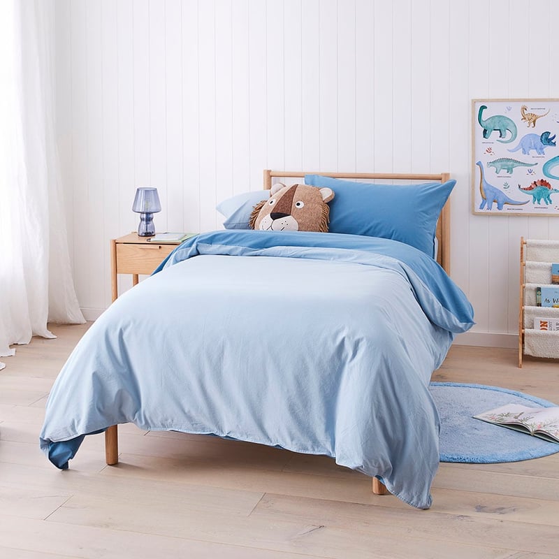 Stonewashed Cotton Chambray Denim Cot Quilt Cover Set