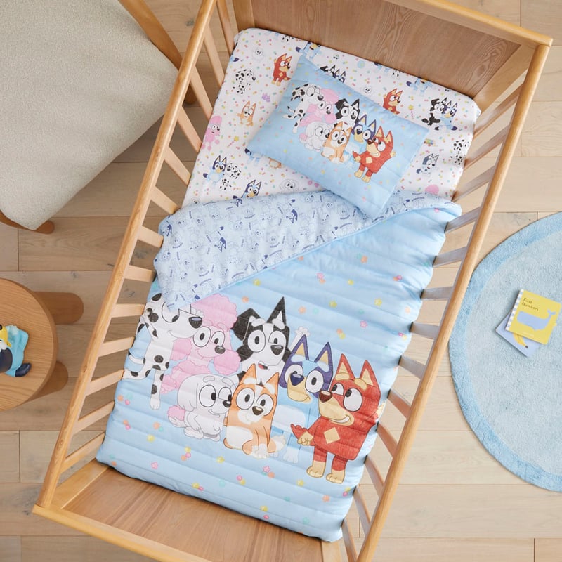 BBC Bluey & Friends Organic Cotton Quilted Cot Quilt Cover Set